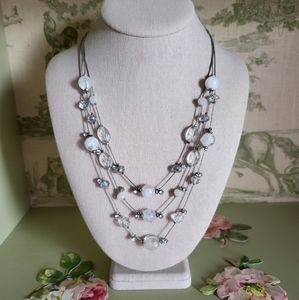 Silvertone Multi Strand White Marble Necklace